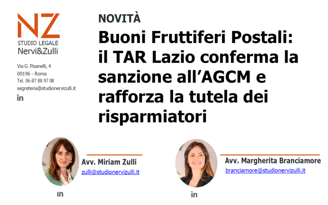 "Buoni Fruttiferi Postali: il TAR Lazio conferma la sanzione all’AGCM e rafforza la tutela dei risparmiatori"
